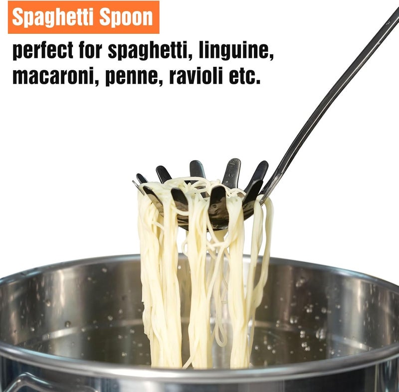 JXWING Stainless Steel Spaghetti Spoon - 12.6 Inch Pasta Spoon with Comfortable Grip Design -Metal Pasta Fork Pasta Server - Kitchen Gadgets Pasta Ladle Kitchen Tools - Image 4